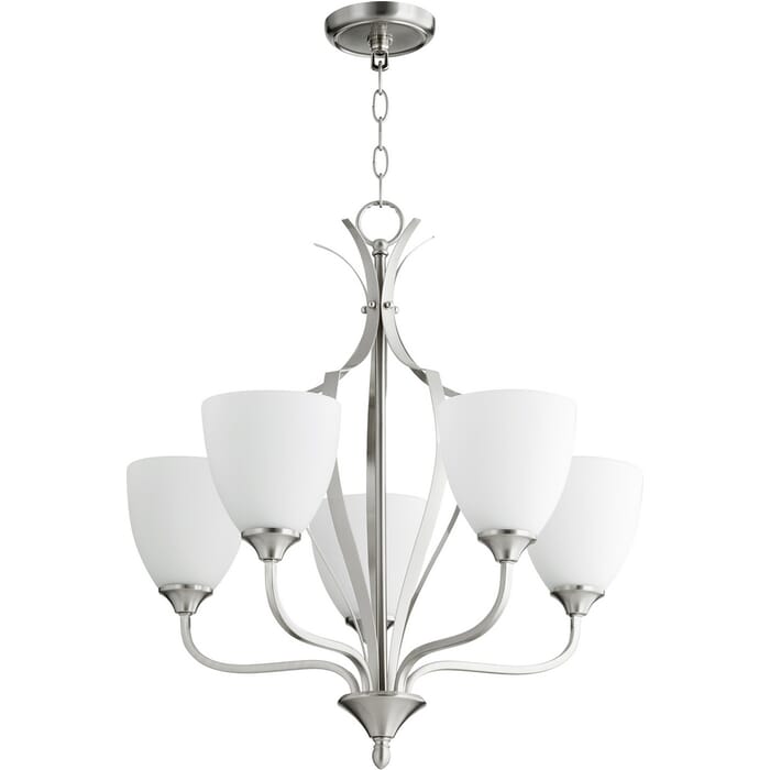 Quorum Jardin 5-Light 26" Transitional Chandelier in Satin Nickel Quorum Jardin 5-Light 26" Transitional Chandelier in Satin Nickel