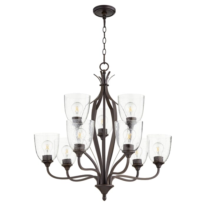 Quorum Jardin 9-Light 28" Transitional Chandelier in Oiled Bronze with Quorum Jardin 9-Light 28" Transitional Chandelier in Oiled Bronze with