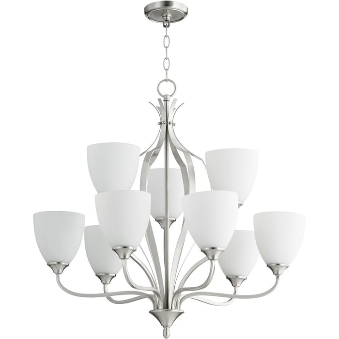 Quorum Jardin 9-Light 28" Transitional Chandelier in Satin Nickel Quorum Jardin 9-Light 28" Transitional Chandelier in Satin Nickel