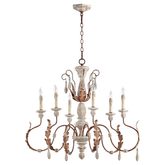 Quorum La Maison 6-Light 31" Traditional Chandelier in Manchester Grey with Rust Accents Quorum La Maison 6-Light 31" Traditional Chandelier in Manchester Grey with Rust Accents