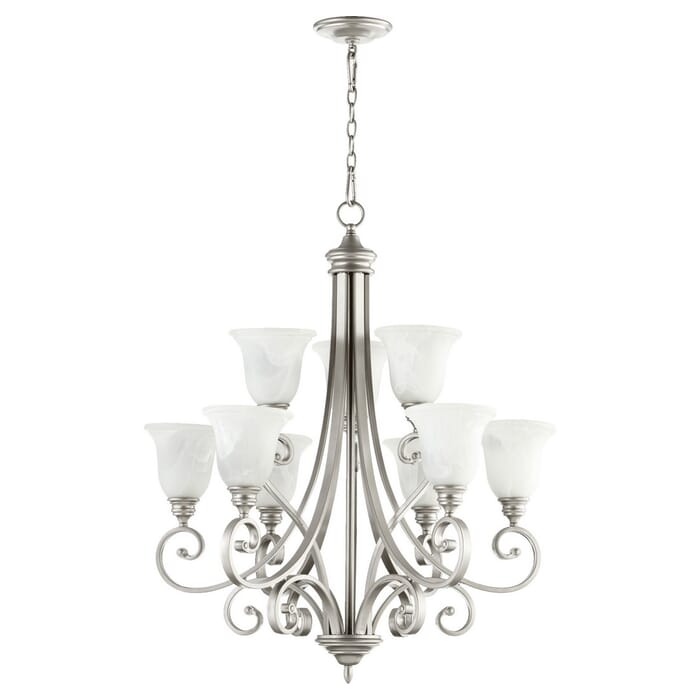 Quorum Bryant 9-Light 36" Transitional Chandelier in Classic Nickel Quorum Bryant 9-Light 36" Transitional Chandelier in Classic Nickel