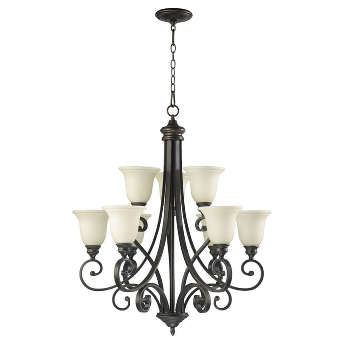 Quorum Bryant 9-Light 36" Transitional Chandelier in Oiled Bronze Quorum Bryant 9-Light 36" Transitional Chandelier in Oiled Bronze