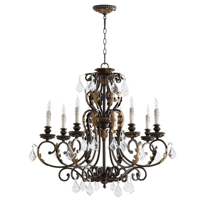 Quorum Rio Salado 8-Light 32" Transitional Chandelier in Toasted Sienna With Mystic Silver Quorum Rio Salado 8-Light 32" Transitional Chandelier in Toasted Sienna With Mystic Silver