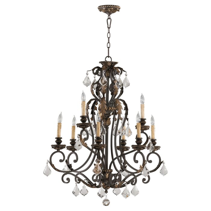 Quorum Rio Salado 9-Light 38" Transitional Chandelier in Toasted Sienna With Mystic Silver Quorum Rio Salado 9-Light 38" Transitional Chandelier in Toasted Sienna With Mystic Silver