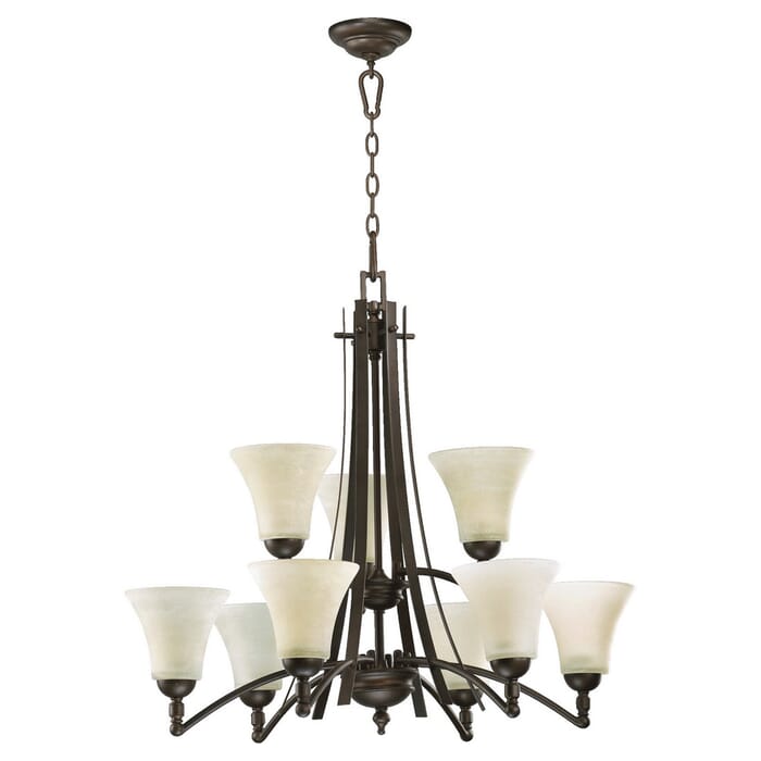 Quorum Aspen 9-Light 27" Transitional Chandelier in Oiled Bronze Quorum Aspen 9-Light 27" Transitional Chandelier in Oiled Bronze
