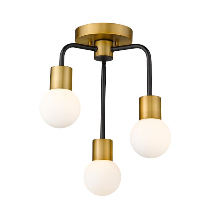 Z-Lite Neutra 3-Light Semi Flush Mount Ceiling Light In Matte Black With Foundry Brass Z-Lite Neutra 3-Light Semi Flush Mount Ceiling Light In Matte Black With Foundry Brass