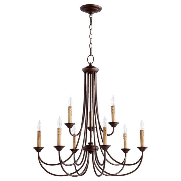 Quorum Brooks 9-Light 32" Transitional Chandelier in Oiled Bronze Quorum Brooks 9-Light 32" Transitional Chandelier in Oiled Bronze