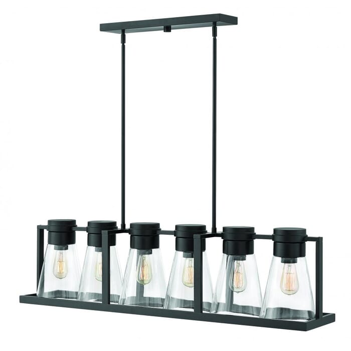 Hinkley Refinery 6-Light Linear Chandelier in Black with Clear Glass Hinkley Refinery 6-Light Linear Chandelier in Black with Clear Glass