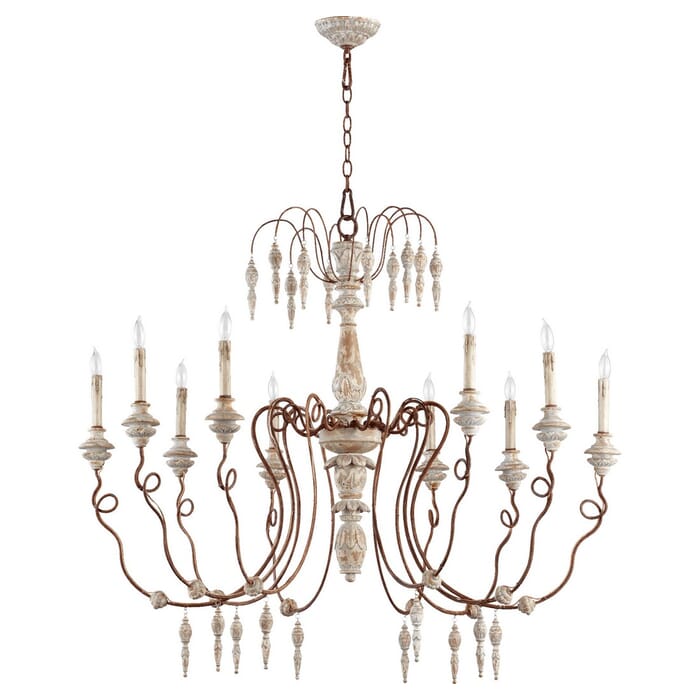 Quorum La Maison 10-Light 38" Traditional Chandelier in Manchester Grey with Rust Accents Quorum La Maison 10-Light 38" Traditional Chandelier in Manchester Grey with Rust Accents