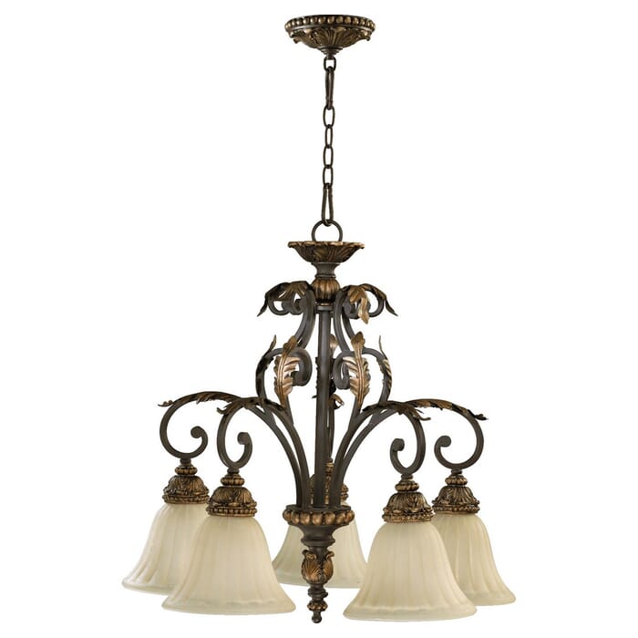 Quorum Rio Salado 5-Light 26" Dinette & Breakfast Chandelier in Toasted Sienna With Mystic Silver Quorum Rio Salado 5-Light 26" Dinette & Breakfast Chandelier in Toasted Sienna With Mystic Silver
