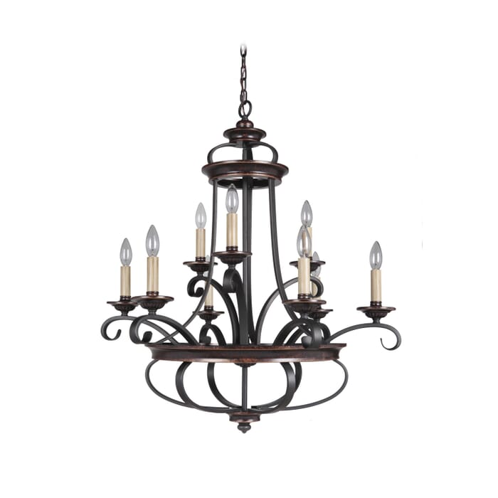 Stafford 9-Light Chandelier in Aged Bronze with Textured Black Stafford 9-Light Chandelier in Aged Bronze with Textured Black