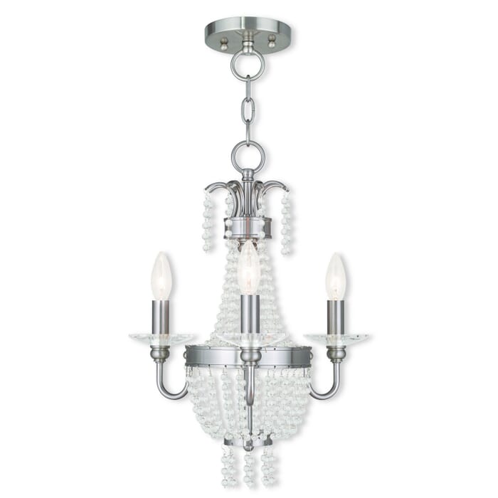 Valentina 3-Light Mini Chandelier with Ceiling Mount in Brushed Nickel Valentina 3-Light Mini Chandelier with Ceiling Mount in Brushed Nickel
