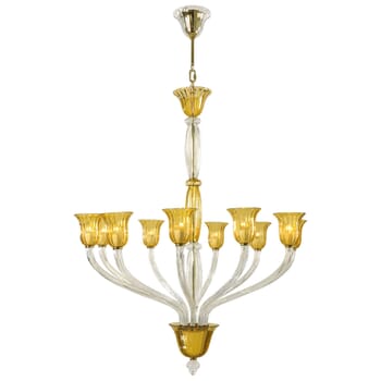 Cyan Design Vetrai 46" 10-Light Clear/Amber Glass Chandelier in Gold