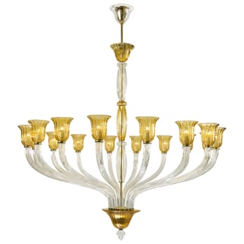 Cyan Design Vetrai 63" 16-Light Clear/Amber Glass Chandelier in Gold