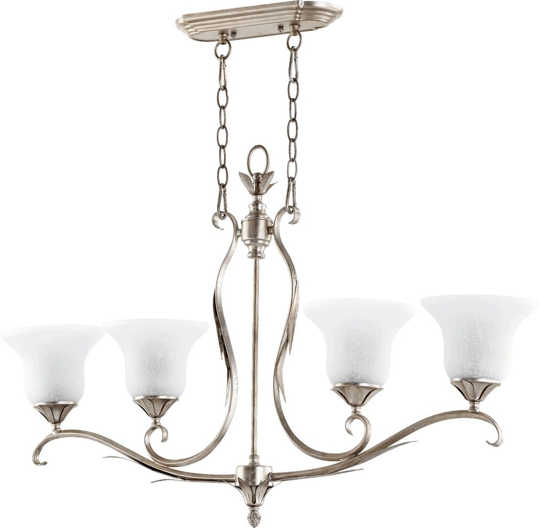 Quorum Flora 4-Light 7" Ceiling Island Light in Aged Silver Leaf with White Linen