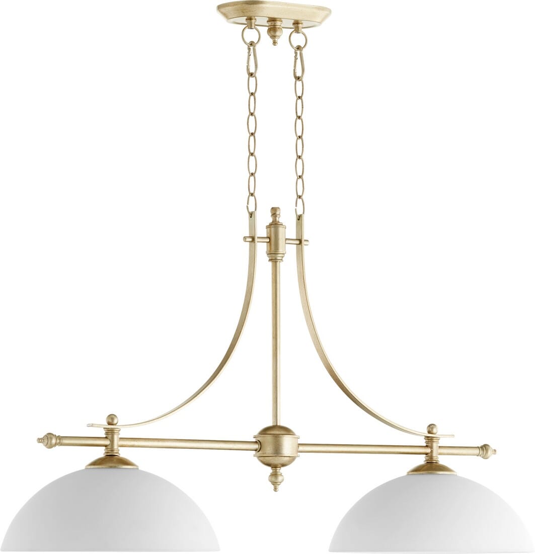 Quorum Aspen 2-Light 14" Ceiling Island Light in Aged Silver Leaf with Satin Opal