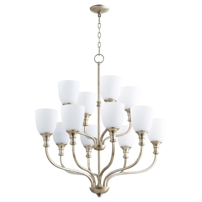 Quorum Richmond 12-Light Transitional Chandelier in Aged Silver Leaf Quorum Richmond 12-Light Transitional Chandelier in Aged Silver Leaf