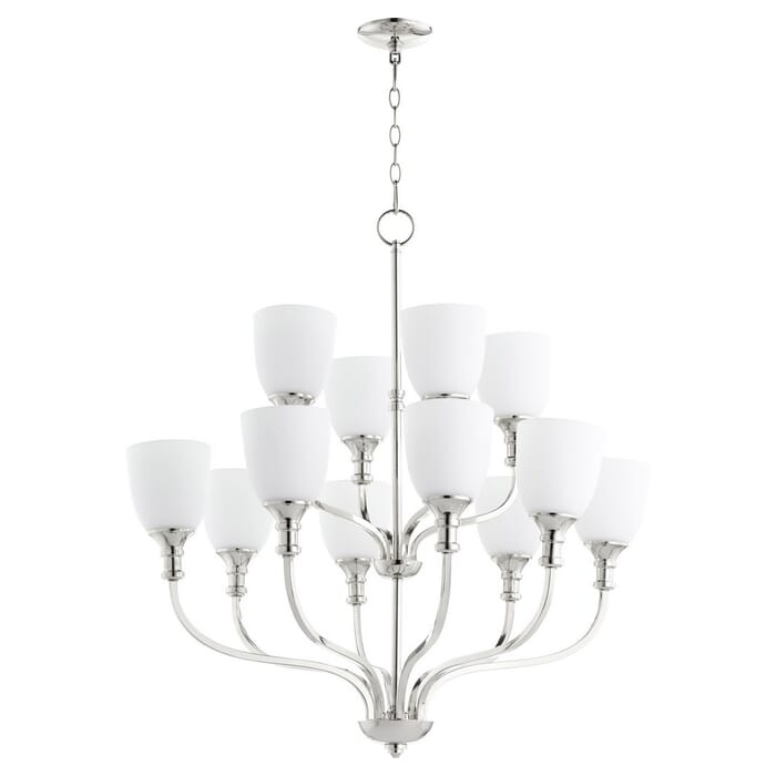 Quorum Richmond 12-Light Transitional Chandelier in Polished Nickel Quorum Richmond 12-Light Transitional Chandelier in Polished Nickel