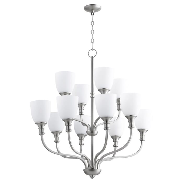 Quorum Richmond 12-Light Transitional Chandelier in Satin Nickel Quorum Richmond 12-Light Transitional Chandelier in Satin Nickel