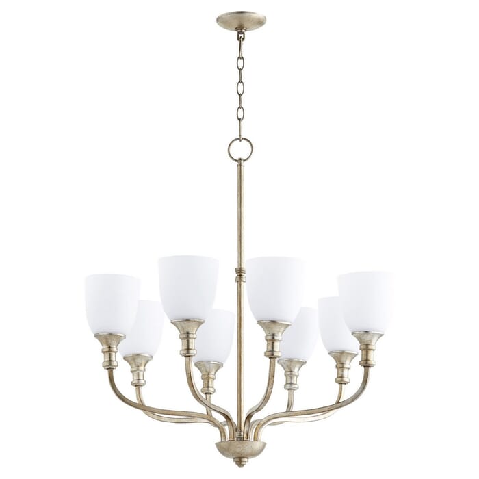 Quorum Richmond 8-Light Transitional Chandelier in Aged Silver Leaf Quorum Richmond 8-Light Transitional Chandelier in Aged Silver Leaf