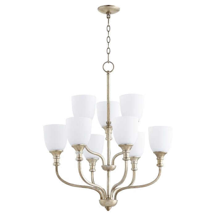 Quorum Richmond 9-Light Transitional Chandelier in Aged Silver Leaf Quorum Richmond 9-Light Transitional Chandelier in Aged Silver Leaf