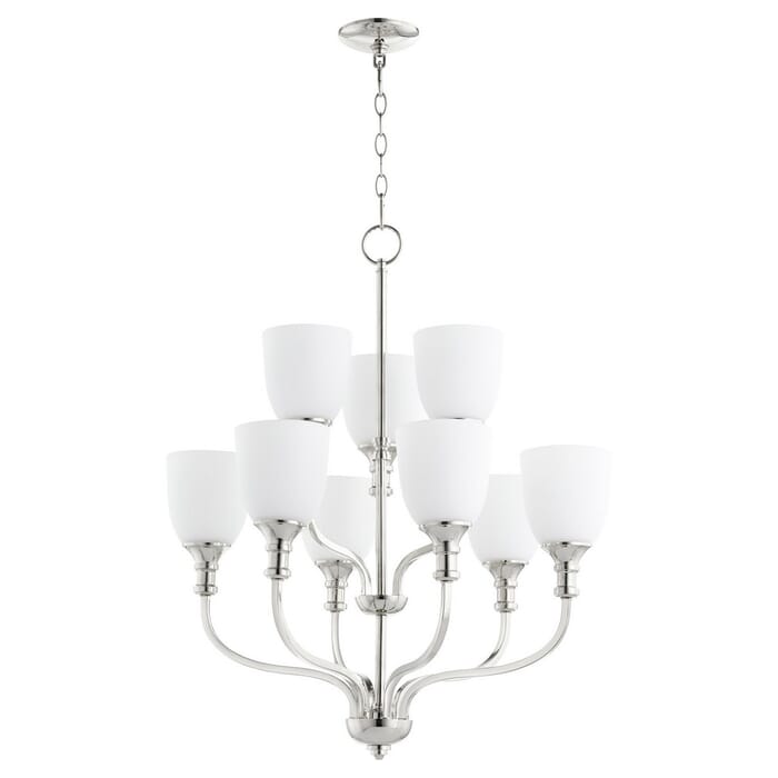 Quorum Richmond 9-Light Transitional Chandelier in Polished Nickel Quorum Richmond 9-Light Transitional Chandelier in Polished Nickel