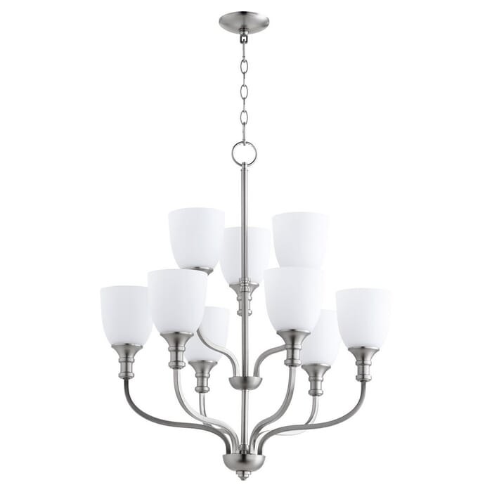 Quorum Richmond 9-Light Transitional Chandelier in Satin Nickel Quorum Richmond 9-Light Transitional Chandelier in Satin Nickel