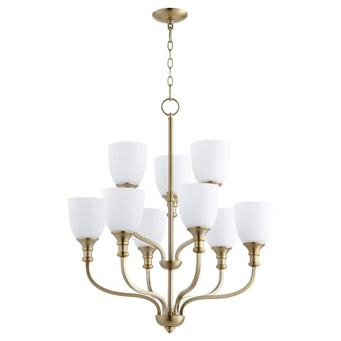 Quorum Richmond 9-Light Transitional Chandelier in Aged Brass Quorum Richmond 9-Light Transitional Chandelier in Aged Brass