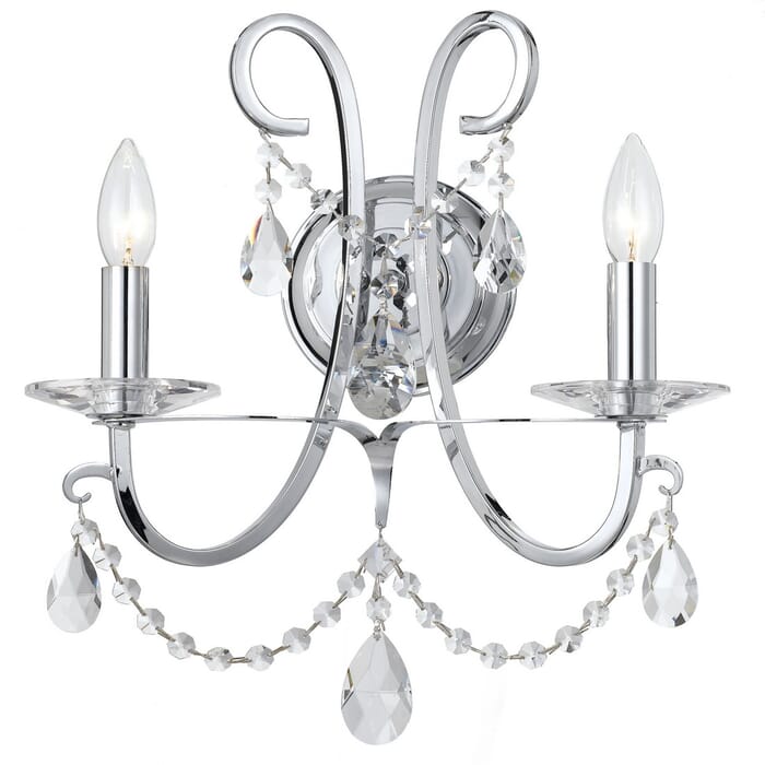 Crystorama Othello 2-Light 16" Wall Sconce in Polished Chrome with Clear Hand Cut Crystals Crystorama Othello 2-Light 16" Wall Sconce in Polished Chrome with Clear Hand Cut Crystals