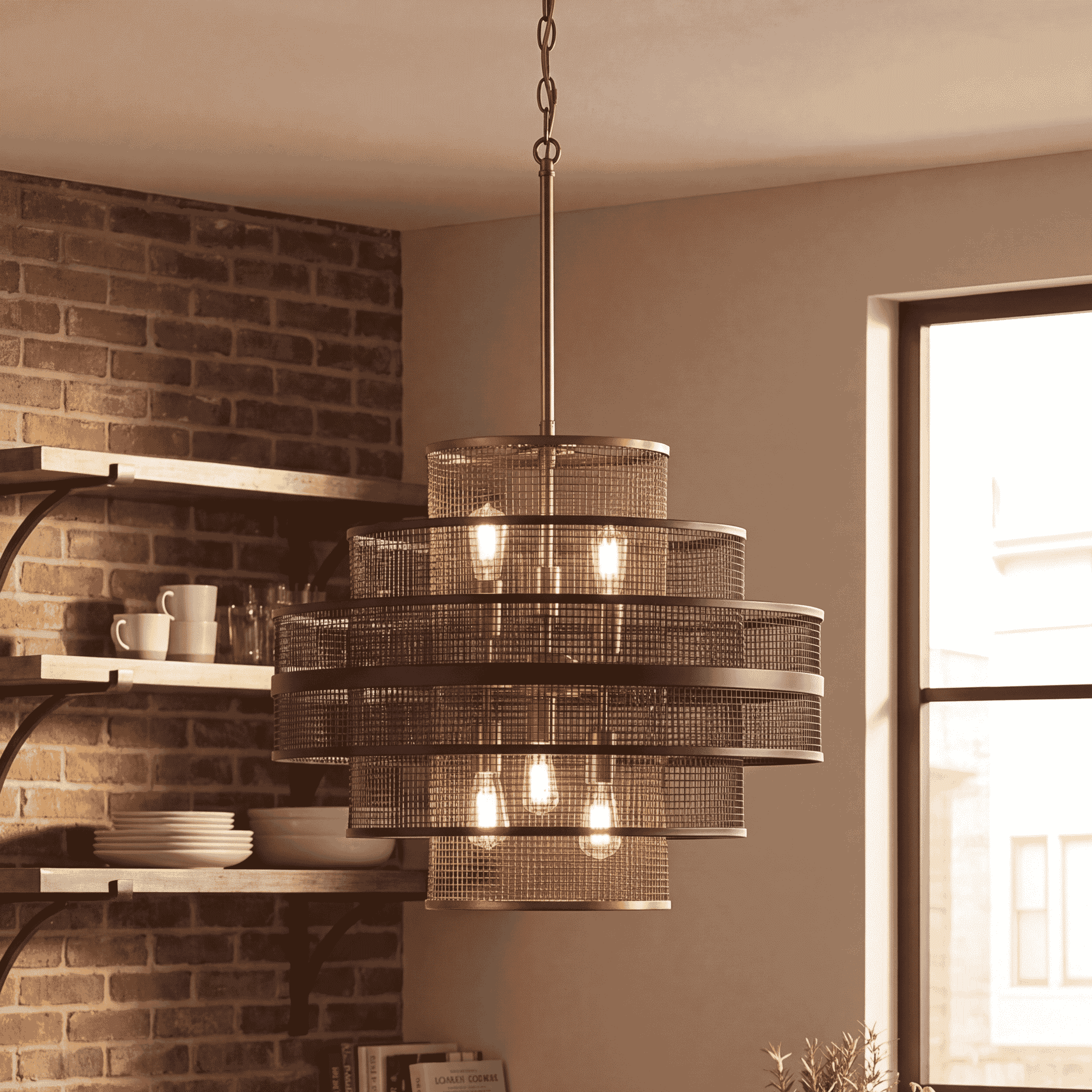 Kelvin 6-Light Pendant in Matte Black with Warm Brass