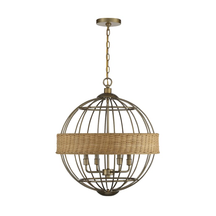 Savoy House Boreal 4-Light Pendant in Burnished Brass with Natural Rattan Savoy House Boreal 4-Light Pendant in Burnished Brass with Natural Rattan