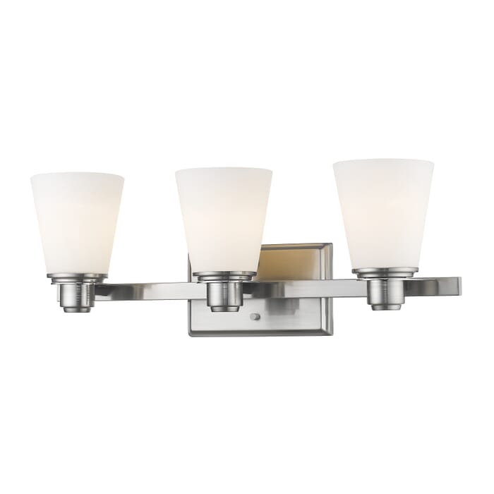 Z-Lite Kayla 3-Light Bathroom Vanity Light In Brushed Nickel Z-Lite Kayla 3-Light Bathroom Vanity Light In Brushed Nickel