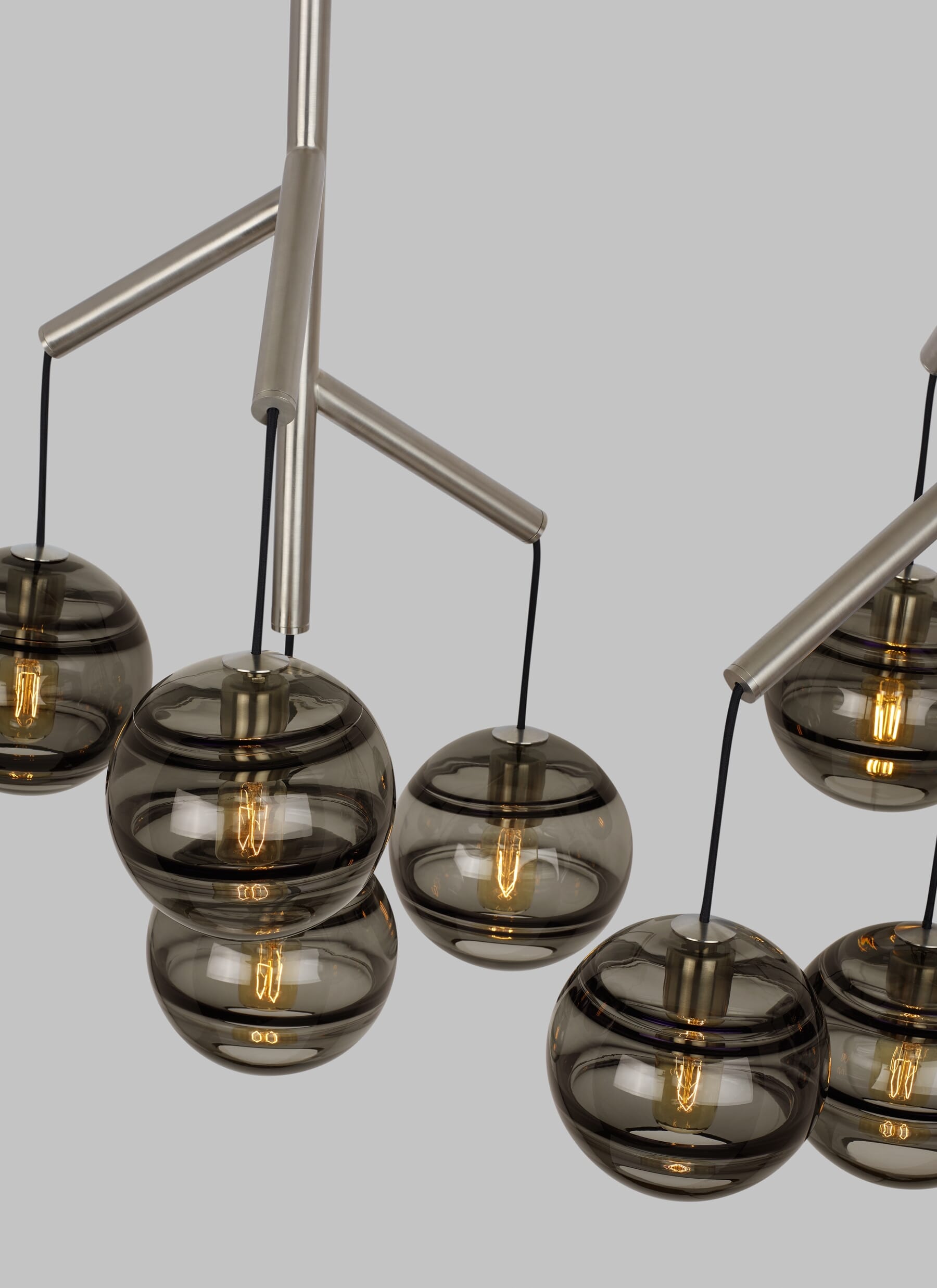 Tech Sedona Contemporary Chandelier in Satin Nickel and Transparent Smoke