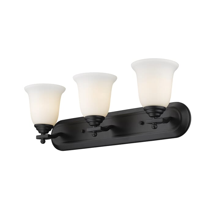 Z-Lite Lagoon 3-Light Bathroom Vanity Light In Matte Black Z-Lite Lagoon 3-Light Bathroom Vanity Light In Matte Black