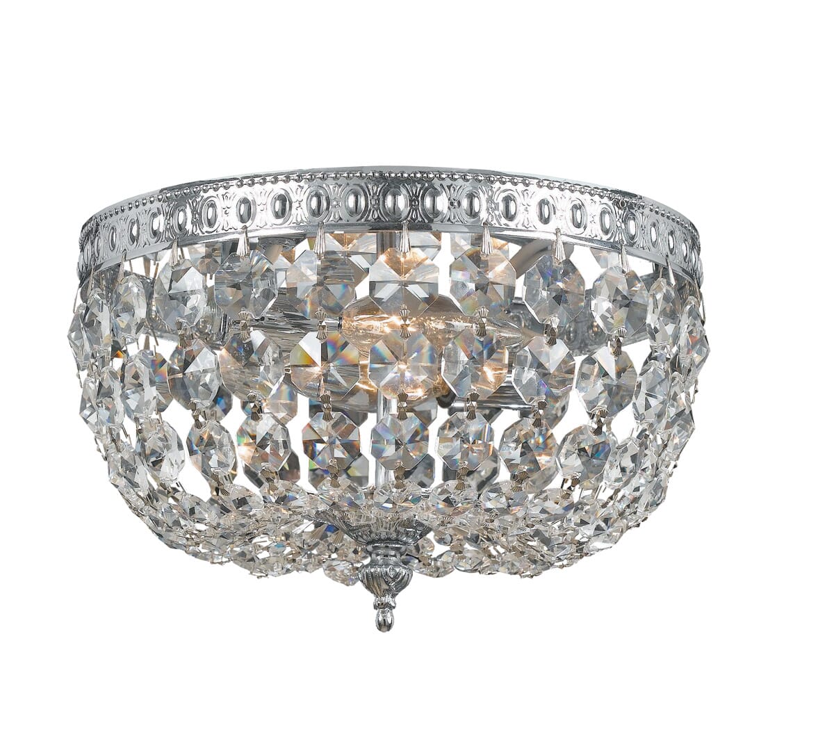 2-Light 8" Ceiling Light in Polished Chrome with Clear Hand Cut Crystals