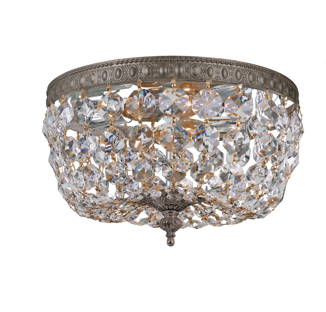 2-Light 10" Ceiling Light in English Bronze with Clear Italian Crystals