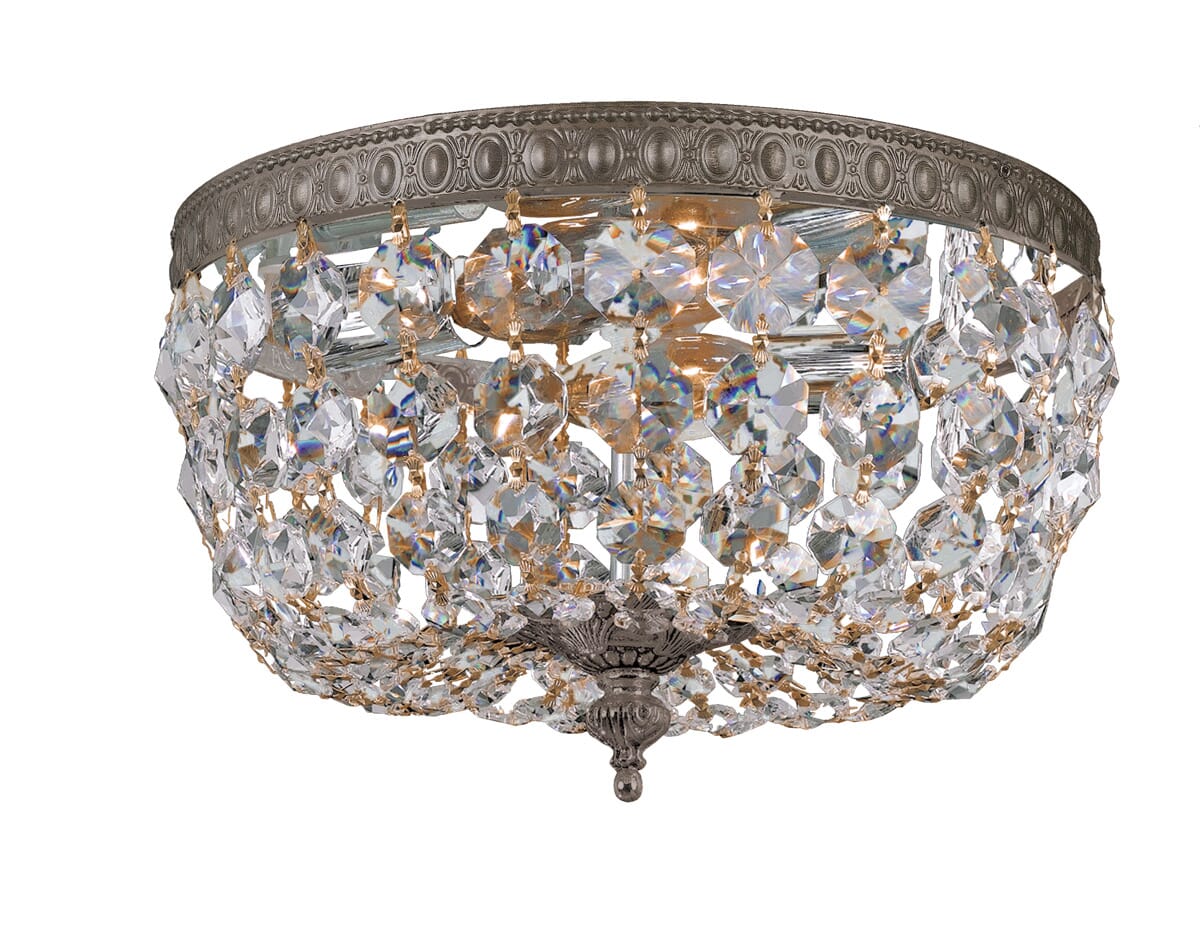 2-Light 10" Ceiling Light in English Bronze with Clear Hand Cut Crystals