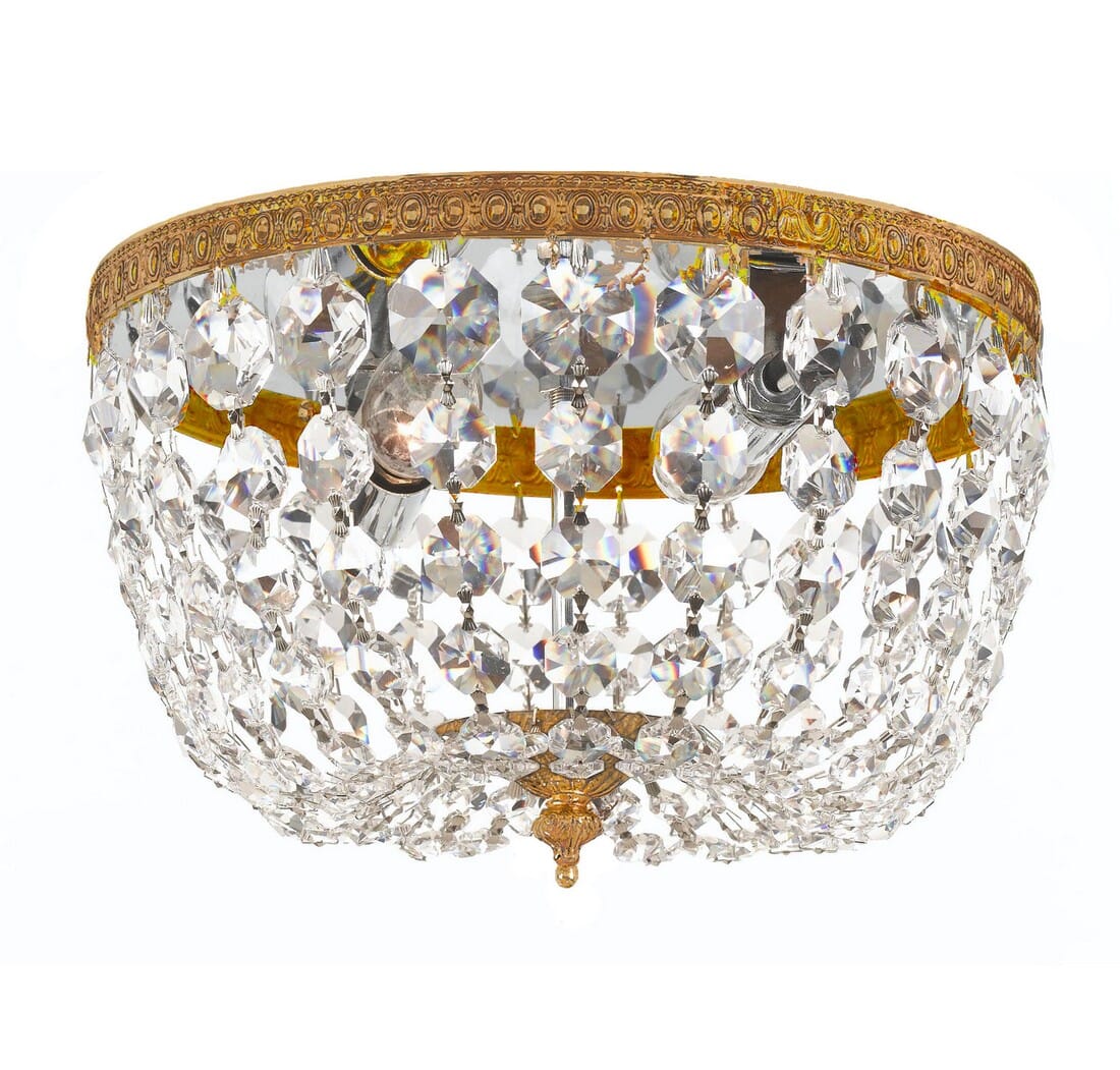 2-Light 10" Ceiling Light in Olde Brass with Clear Italian Crystals