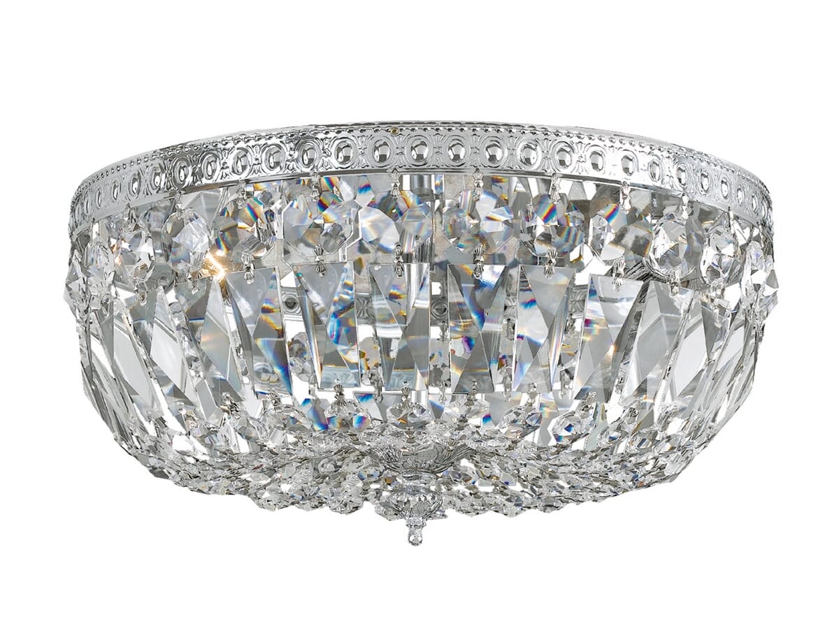 3-Light 12" Ceiling Light in Polished Chrome with Clear Hand Cut Crystals