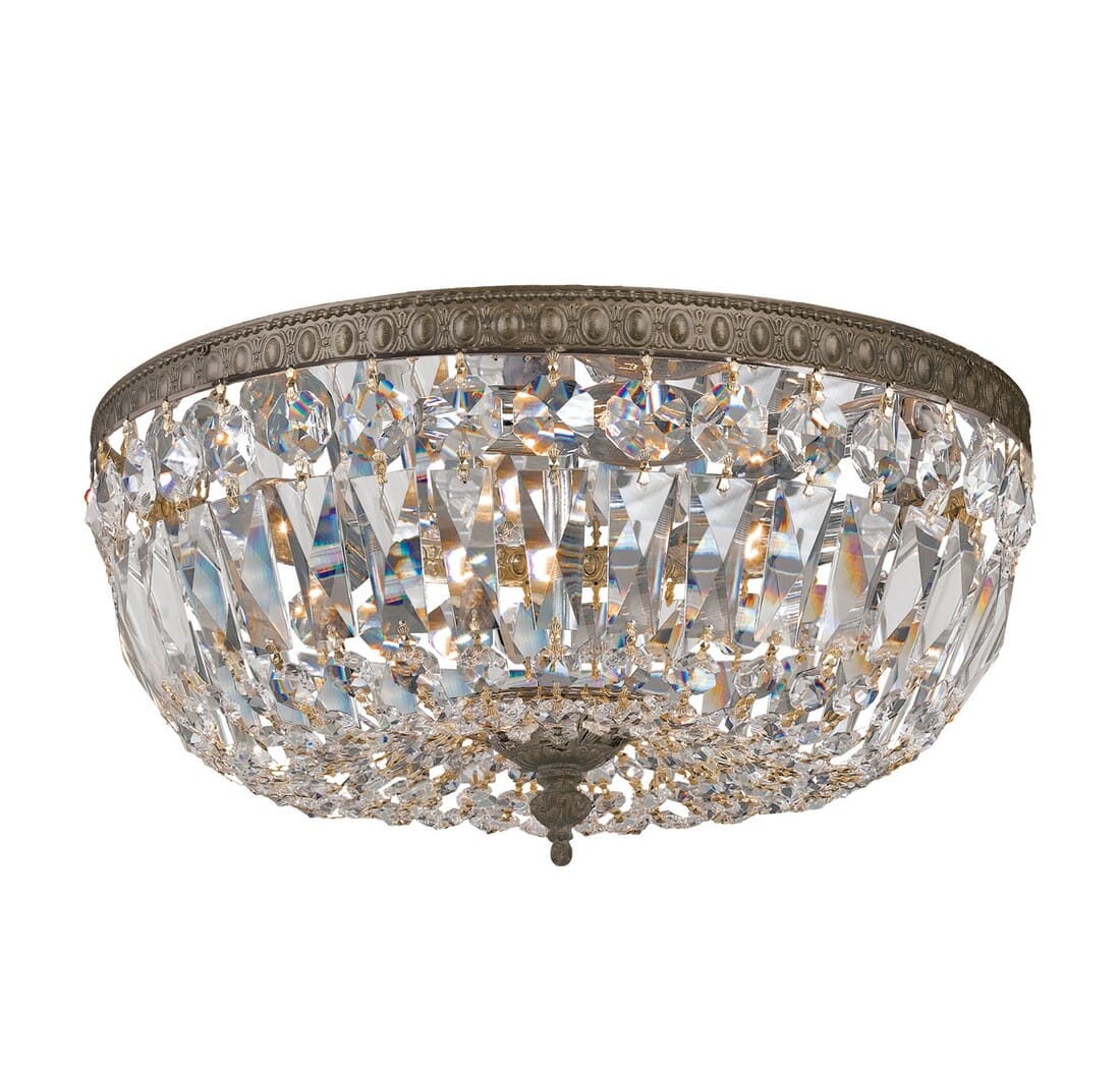 3-Light 12" Ceiling Light in English Bronze with Clear Italian Crystals