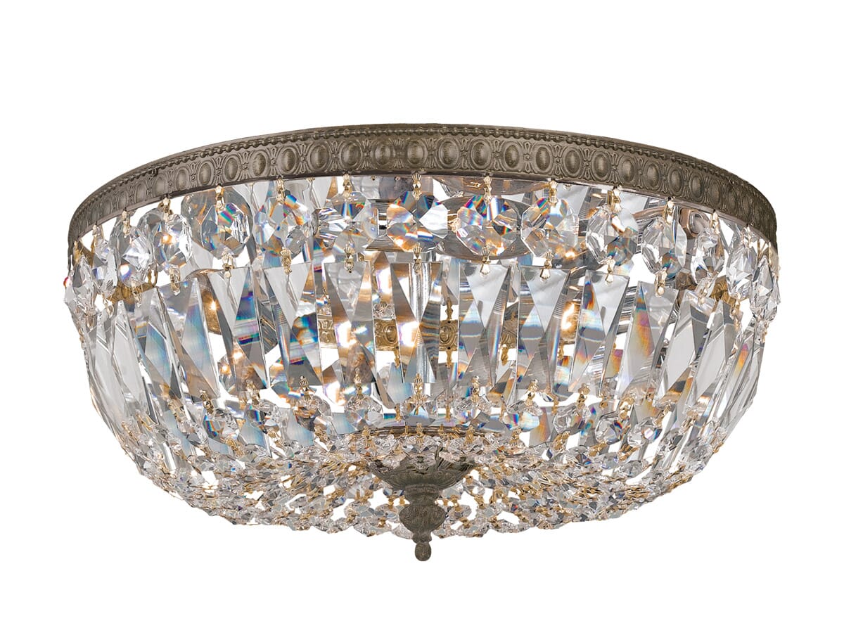 3-Light 12" Ceiling Light in English Bronze with Clear Hand Cut Crystals