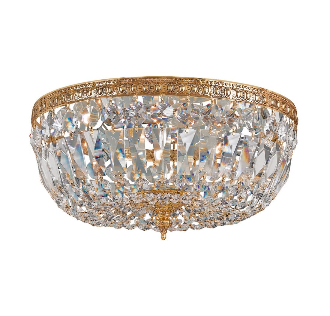 3-Light 12" Ceiling Light in Olde Brass with Clear Italian Crystals