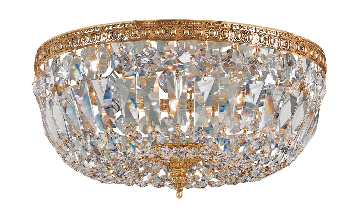 3-Light 12" Ceiling Light in Olde Brass with Clear Hand Cut Crystals