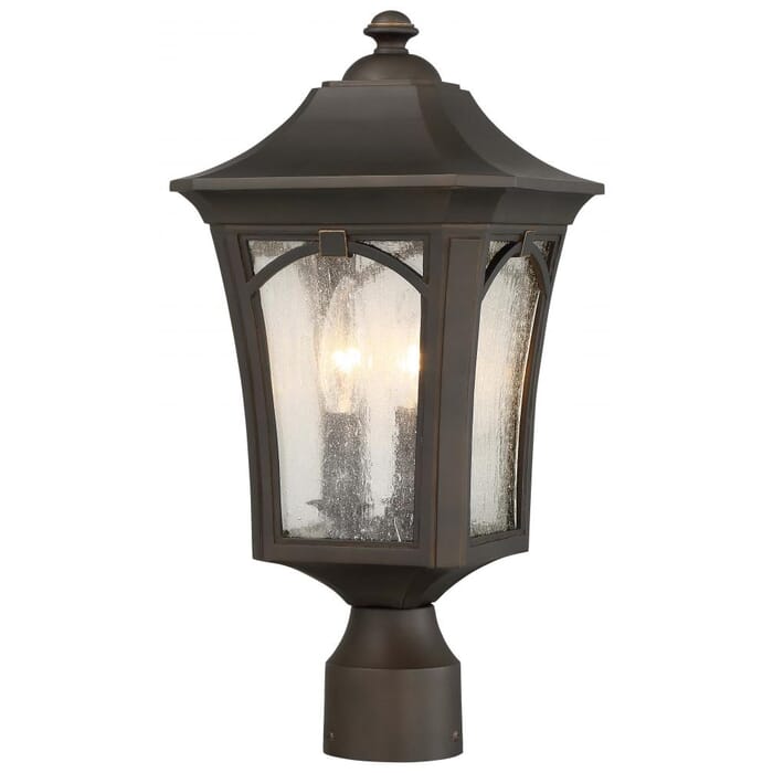 The Great Outdoors Solida 3-Light 18" Outdoor Post Light in Oil Rubbed Bronze with Gold High The Great Outdoors Solida 3-Light 18" Outdoor Post Light in Oil Rubbed Bronze with Gold High