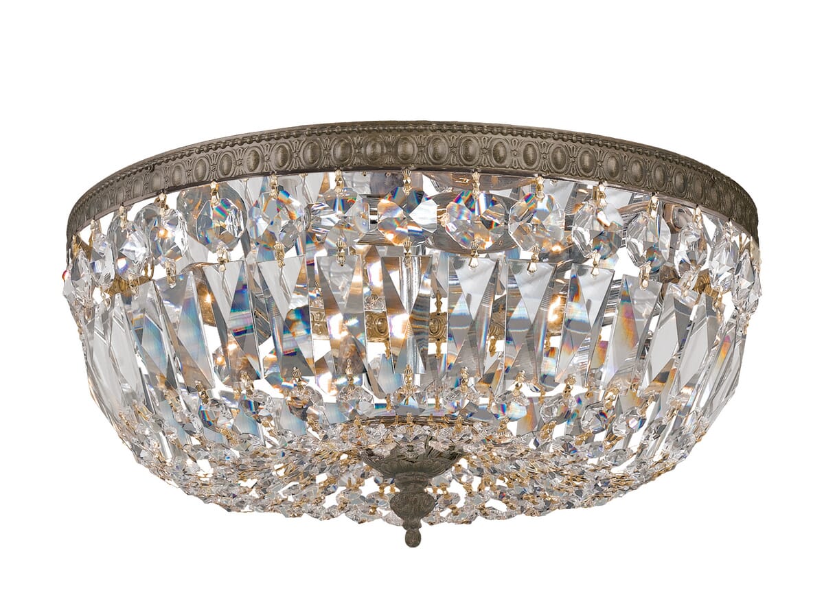 3-Light 14" Ceiling Light in English Bronze with Clear Hand Cut Crystals