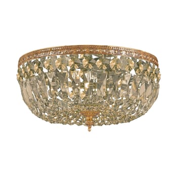 Crystorama 3-Light 14" Ceiling Light in Olde Brass with Golden Teak Hand Cut Crystals