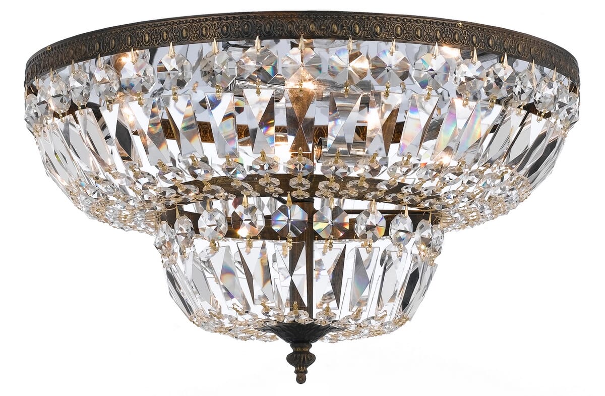 4-Light 18" Ceiling Light in English Bronze with Clear Hand Cut Crystals