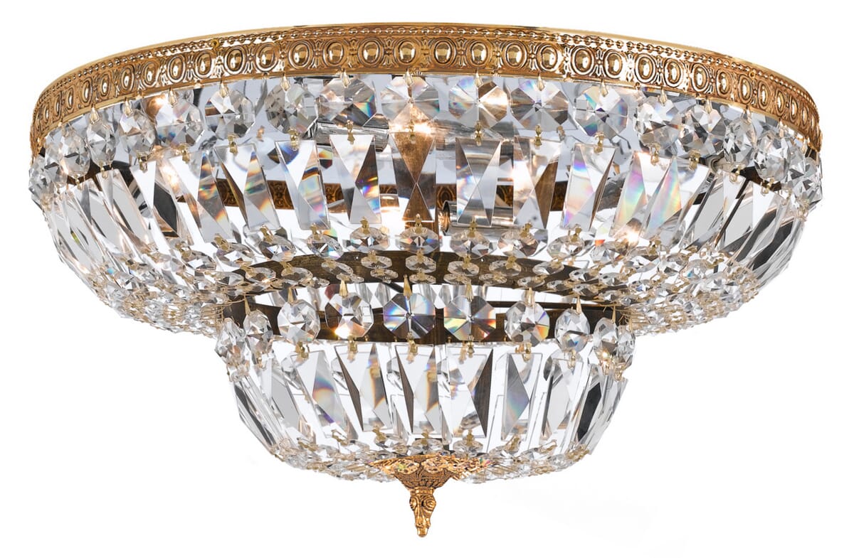 4-Light 18" Ceiling Light in Olde Brass with Clear Hand Cut Crystals