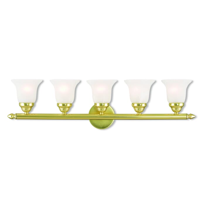 Rivera 5-Light Bathroom Vanity Light in Polished Brass Rivera 5-Light Bathroom Vanity Light in Polished Brass