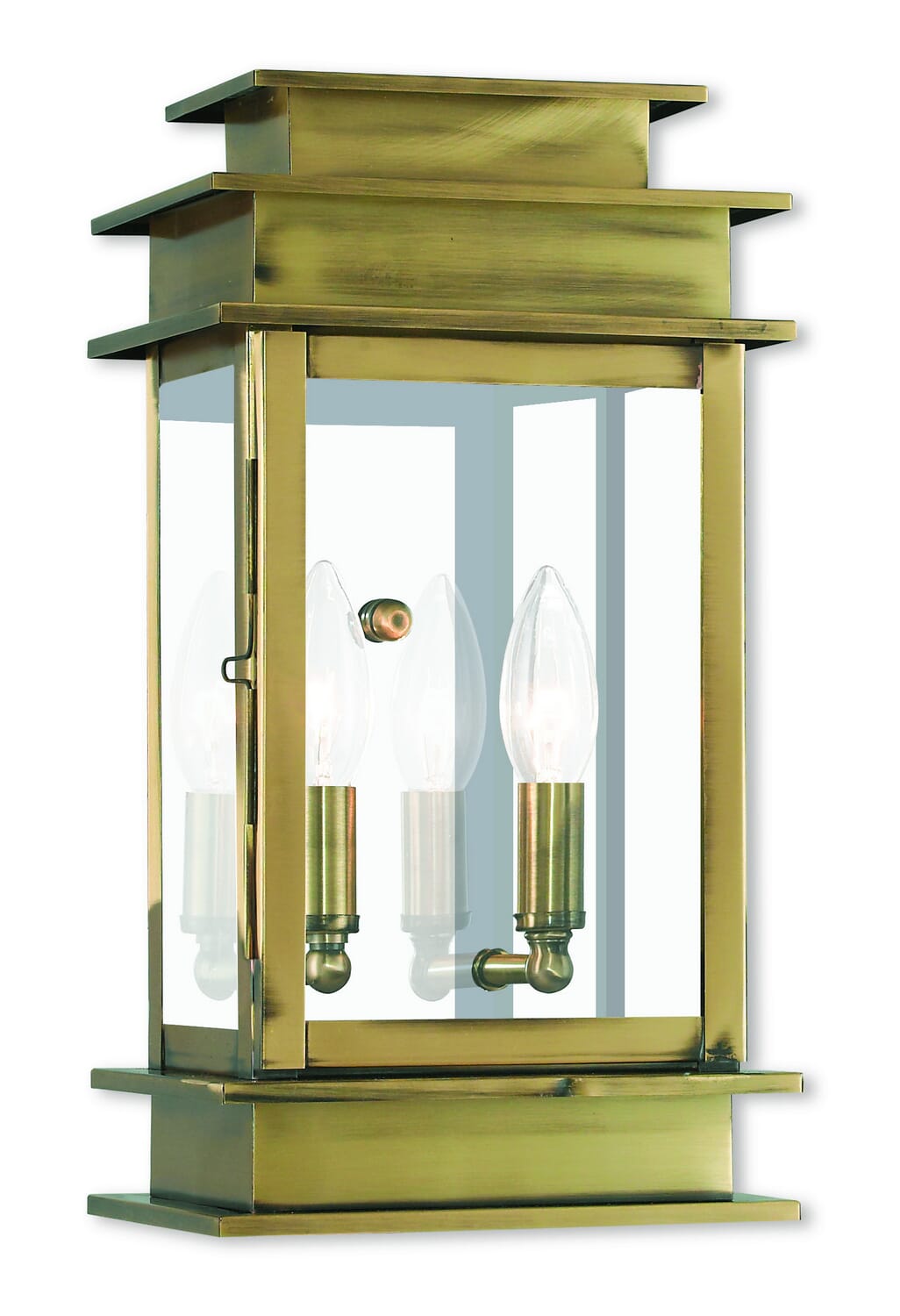 Princeton 2-Light Outdoor Wall Lantern in Antique Brass w with Polished Chrome Stainless Steel
